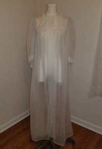 Elegant vintage sheer white nylon boudoir robe